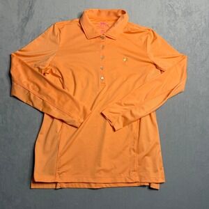 Peter‎ Millar Top Men L E4 Wicking 50 UPF Long Sleeve Golf Polo Orange Casual